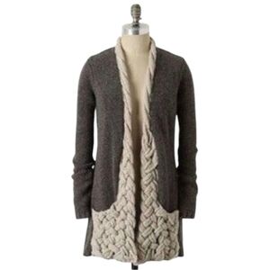 Anthropologie Sparrow Wool Braided Sweater Grey Tan XS Lagenlook